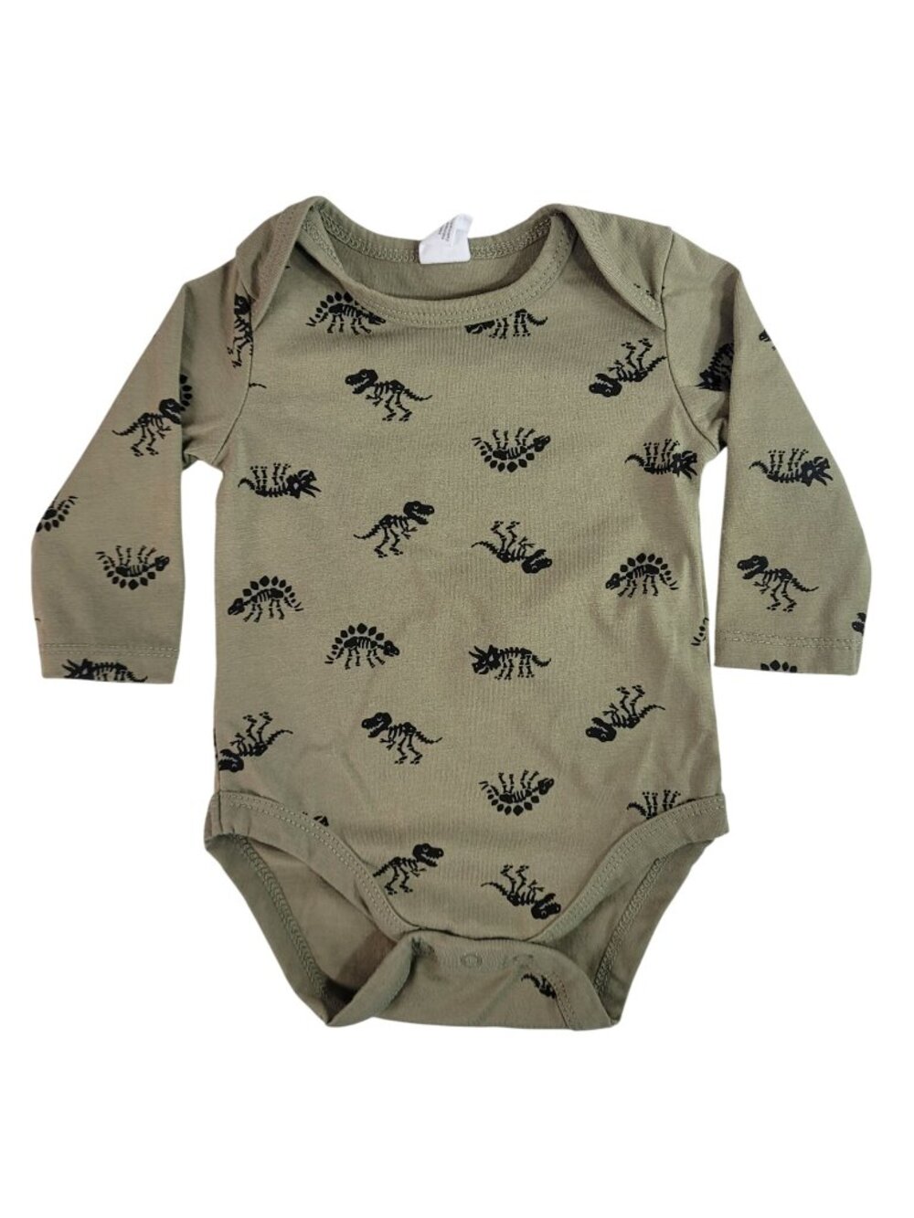 Petite Lem PL Baby Boy Bodysuit Green 3M Long Sleeve Dinosaurs Fossils Snaps